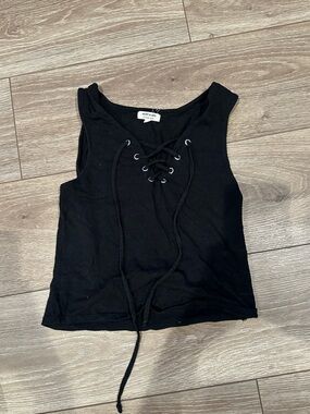 Heart Hips Black Lace-Up Ribbed Tank Top